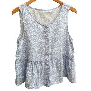 Sigrid Olsen 100% Linen Blue and White Blouse, Size M